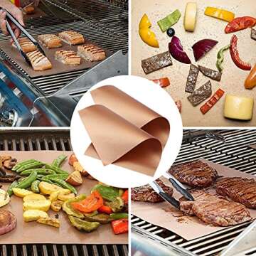 BINGO Copper Grill Mats Non Stick for Gas Grill Charcoal Grill Cooking, Heavy Duty Reusable Dishwasher Safe Easy to Clean PFOA Free For Outdoor Grilling BBQ tool Fireproof Baking,15.75inch, 6 Pack