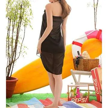 Ayliss Womens Swimwear Chiffon Cover up Solid Color Printed Beach Sarong Swimsuit Wrap Skirt Bathing Bikini (#2 Black)