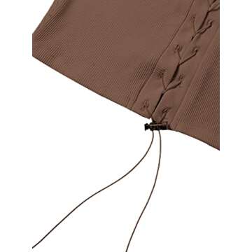 Remidoo Women's Sexy Sleeveless Front Lace Up Crop Top Rib Knit Cutout Tank Solid Brown Large