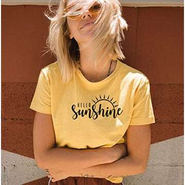 Hello Sunshine T Shirt Women Letters Print Shirt Cute Graphic Shirts Summer Casual Short Sleeve Tees...