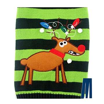 Mikayoo pet Sweater for Small Dog/cat,Ugly Sweater,Color Horizontal Stripes,Christmas Holiday Xmas, Elk Series, Reindeer Series,with Lights and Snowball(M)