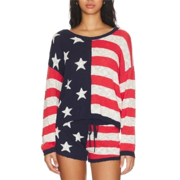 Hassembly Women Summer 2 Piece Patriotic Outfit 4th of July Loungewear USA Flag Print T-Shirt Shorts...