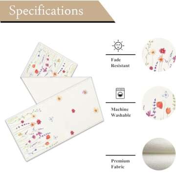 WHOMEAF Spring Summer Butterfly Daisy Floral Table Runner Eucalyptus Wild Flowers Burlap Table Runners Farmhouse Seasonal Table Center Decor for Home Kitchen Dining in/Outdoor 13x72 Inch