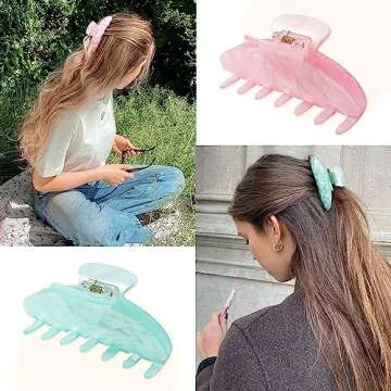 HAIMEIKANG 3 Pcs Hair Claw Clips for Women, 4 Inch Large Marble Claw Clips for Thick Thin Hair, Non-slip Strong Hold Jaw Clips Fashion Hair Accessories for Women Girls