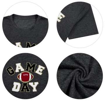 Game Day Shirts Women Football T Shirt Sunday Funday Football Tops Casual Football Season Short Sleeve Shirt Smoky Grey