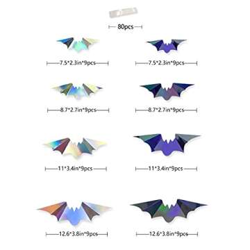 72Pcs Bats Halloween Decoration Iridescent 3D Bats Wall Decor Black Silver Holographic Paper Decorat...