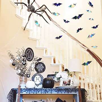72Pcs Bats Halloween Decoration Iridescent 3D Bats Wall Decor Black Silver Holographic Paper Decorative Bat Wall Art Decals Stickers Spooky Bats for Halloween Home Room Decor Party Decoration Supplies