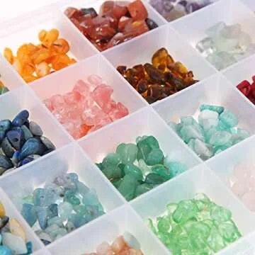Efivs Arts 1500PCS Stone Beads, Crystal Beads Ring Making Kit Gemstone Beads Set 24 Styles Crystal Pieces Crushed Chunked for DIY Crafts for Holiday Gift