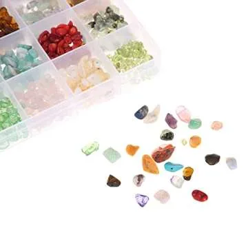 Efivs Arts 1500PCS Stone Beads, Crystal Beads Ring Making Kit Gemstone Beads Set 24 Styles Crystal Pieces Crushed Chunked for DIY Crafts for Holiday Gift