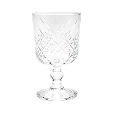 Restaurantware Timeless 11 Ounce Goblet Glasses Set of 6 Etched Cocktail Glasses - Stemmed Dishwashe...