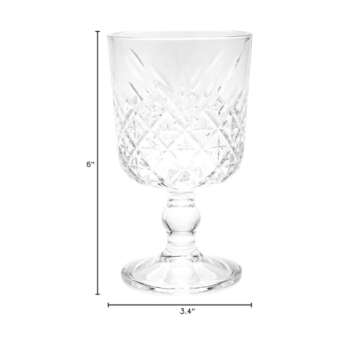 Restaurantware Timeless 11 Ounce Goblet Glasses Set of 6 Etched Cocktail Glasses - Stemmed Dishwasher-Safe Clear Glass Water Goblets Chip-Resistant For Whiskey Or Cocktails