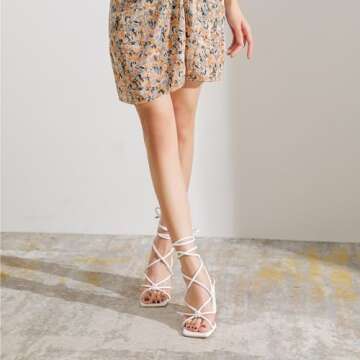 ETHSIETA Womens Strappy Heels Lace Up Chunky Heel Sandals, Cute Block Heel Wrap Sandals for Women Dr...