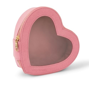 Aaly Beauty Heart Makeup Bag – Pink Heart Cosmetic Bag with Clear Cover – Perfect Gift for Makeu...