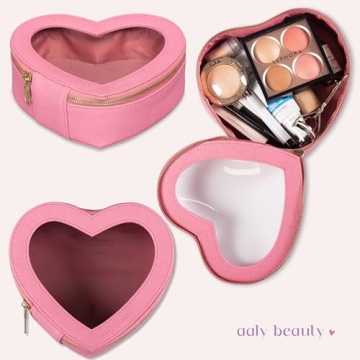 Aaly Beauty Heart Makeup Bag - Pink Heart Organizer for Gifts