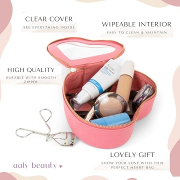 Aaly Beauty Heart Makeup Bag - Pink Heart Organizer for Gifts