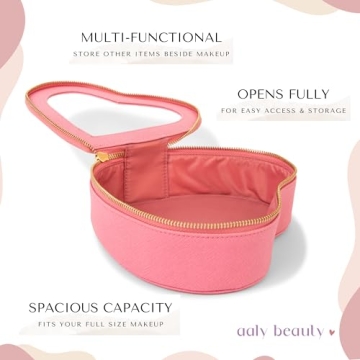 Aaly Beauty Heart Makeup Bag - Pink Heart Organizer for Gifts