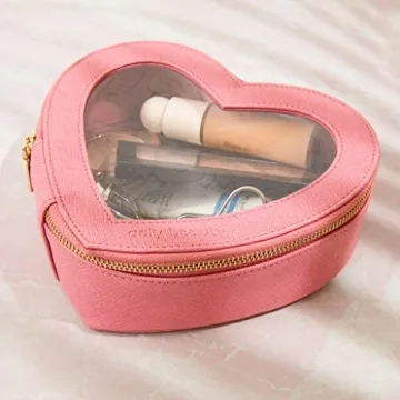 Aaly Beauty Heart Makeup Bag - Pink Heart Organizer for Gifts