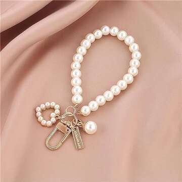 2Pcs White Women's Imitation Pearl Car Keychain, Key Ring Charm, Golden Key Chain Backpack Key Penda...
