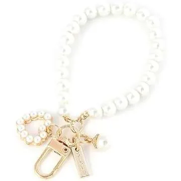 2Pcs White Women's Imitation Pearl Car Keychain, Key Ring Charm, Golden Key Chain Backpack Key Pendant Love Heart Car Keychain Car Accessories, Keyrings, Keychains and Charms Pearl Keychain, 1
