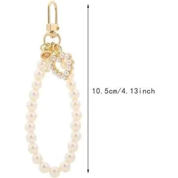 2Pcs White Women's Imitation Pearl Car Keychain, Key Ring Charm, Golden Key Chain Backpack Key Pendant Love Heart Car Keychain Car Accessories, Keyrings, Keychains and Charms Pearl Keychain, 1