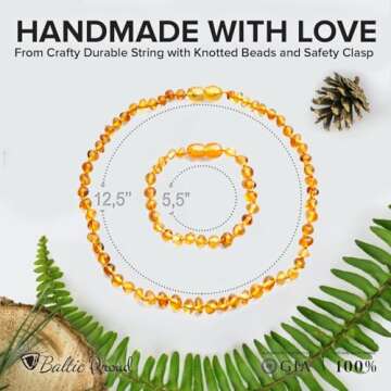 Baltic Amber Necklace and Bracelet Gift Set (Unisex Honey 12.5 Inches/5.5 Inches) - Certified Premiu...