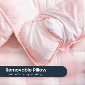 Wake In Cloud - Toddler Nap Mat with Pillow and Blanket, for Kids Boys Girls in Kindergarten Daycare Preschool Pre K, Roll Up Sleeping Bag, Gingham Plaid Grid Checkered, Light Pink White, Standard