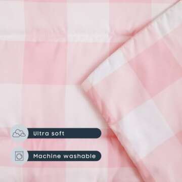 Wake In Cloud - Toddler Nap Mat with Pillow and Blanket, for Kids Boys Girls in Kindergarten Daycare Preschool Pre K, Roll Up Sleeping Bag, Gingham Plaid Grid Checkered, Light Pink White, Standard