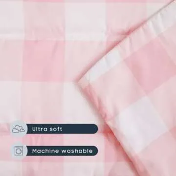 Wake In Cloud - Toddler Nap Mat with Pillow and Blanket, for Kids Boys Girls in Kindergarten Daycare Preschool Pre K, Roll Up Sleeping Bag, Gingham Plaid Grid Checkered, Light Pink White, Standard