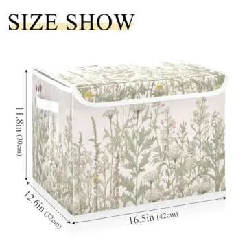 xigua Vintage Colorful Herbs and Wild Flowers Floral Storage Bins with Lids and Carrying Handle,Fold...