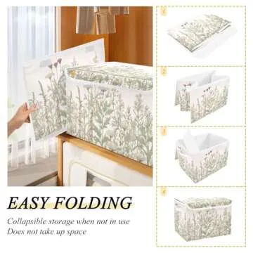 xigua Vintage Colorful Herbs and Wild Flowers Floral Storage Bins with Lids and Carrying Handle,Foldable Storage Boxes Organizer Containers Baskets Cube with Cover for Home Bedroom Closet Office