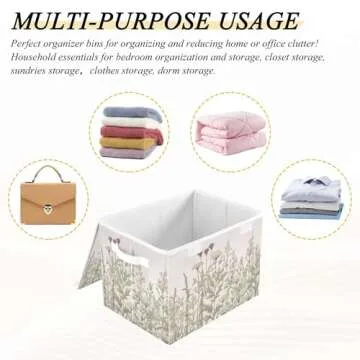 xigua Vintage Colorful Herbs and Wild Flowers Floral Storage Bins with Lids and Carrying Handle,Foldable Storage Boxes Organizer Containers Baskets Cube with Cover for Home Bedroom Closet Office