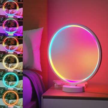 SUNY Smart Circle Table Lamp, 40+ Lighting Effect Modes RGBW Gaming Light Dimmable LED Bedside Lamp Compatible with Alexa & Google Assistant, Modern Bedroom Nightstand Lamps w/Remote & APP Control