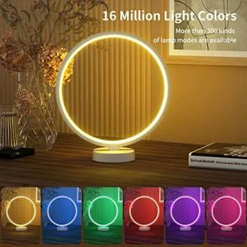 SUNY Smart Circle Table Lamp, 40+ Lighting Effect Modes RGBW Gaming Light Dimmable LED Bedside Lamp Compatible with Alexa & Google Assistant, Modern Bedroom Nightstand Lamps w/Remote & APP Control