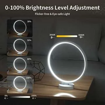 SUNY Smart Circle Table Lamp, 40+ Lighting Effect Modes RGBW Gaming Light Dimmable LED Bedside Lamp Compatible with Alexa & Google Assistant, Modern Bedroom Nightstand Lamps w/Remote & APP Control