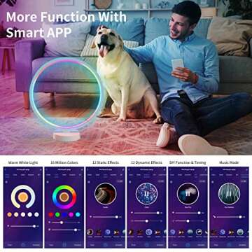 SUNY Smart Circle Table Lamp, 40+ Lighting Effect Modes RGBW Gaming Light Dimmable LED Bedside Lamp Compatible with Alexa & Google Assistant, Modern Bedroom Nightstand Lamps w/Remote & APP Control