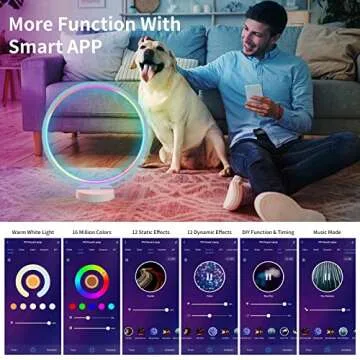 SUNY Smart Circle Table Lamp, 40+ Lighting Effect Modes RGBW Gaming Light Dimmable LED Bedside Lamp Compatible with Alexa & Google Assistant, Modern Bedroom Nightstand Lamps w/Remote & APP Control