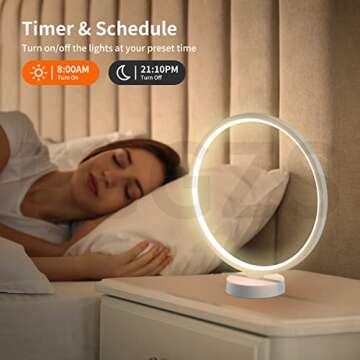 SUNY Smart Circle Table Lamp, 40+ Lighting Effect Modes RGBW Gaming Light Dimmable LED Bedside Lamp Compatible with Alexa & Google Assistant, Modern Bedroom Nightstand Lamps w/Remote & APP Control