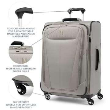Travelpro Maxlite 5 Softside Expandable Checked Luggage with 4 Spinner Wheels, Lightweight Suitcase, Men and Women, Champagne, Checked Medium 25-Inch
