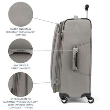 Travelpro Maxlite 5 Softside Expandable Checked Luggage with 4 Spinner Wheels, Lightweight Suitcase, Men and Women, Champagne, Checked Medium 25-Inch