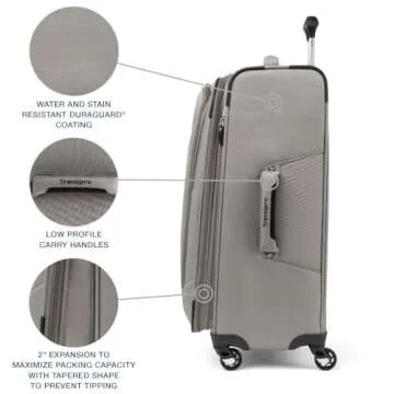 Travelpro Maxlite 5 Softside Expandable Checked Luggage with 4 Spinner Wheels, Lightweight Suitcase, Men and Women, Champagne, Checked Medium 25-Inch