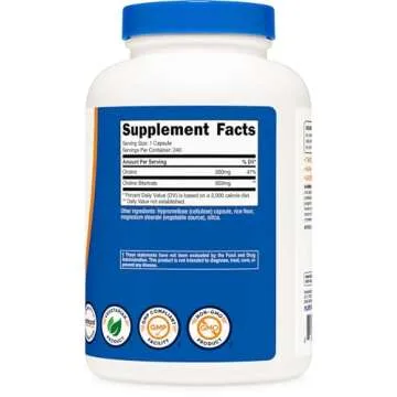 Nutricost Choline Bitartrate 650mg, 240 Vegetarian Capsules - Non-GMO, Vegetarian Friendly, Gluten Free