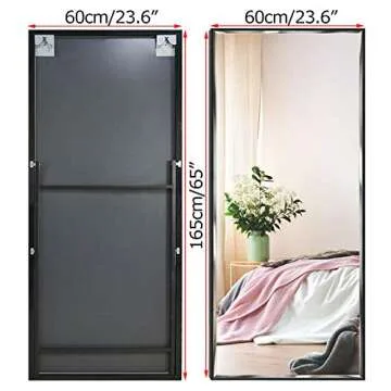 ZBEIVAN Full Length Mirror 65"x23.6" Standing or Wall Hanging, Vertical Black Frame HD Rectangle Ful...