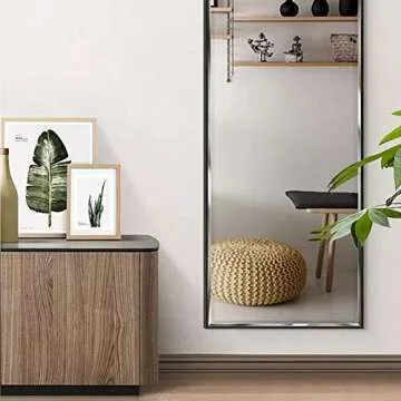 ZBEIVAN Full Length Mirror 65"x23.6" Standing or Wall Hanging, Vertical Black Frame HD Rectangle Full Body Tall Big Floor Stand up or Wall Mounted Mirror