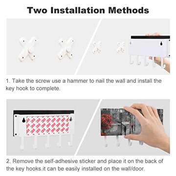 PutDiDi Paris Street Eiffel Small Key Holder for Wall Key Hanger Mail Holder Wall Mounted Decorative PU Key Rack with 4 Hooks for Living Room Bedroom Entryway Decor