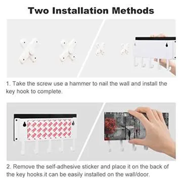 PutDiDi Paris Street Eiffel Small Key Holder for Wall Key Hanger Mail Holder Wall Mounted Decorative PU Key Rack with 4 Hooks for Living Room Bedroom Entryway Decor