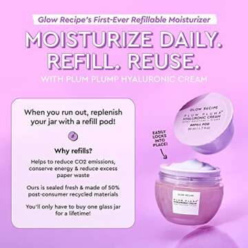 Glow Recipe Plum Plump Hyaluronic Acid Face Cream, Refill - Hydrating, Firming & Plumping Facial Moisturizer for Women & Men - Korean Skin Care with Polyglutamic Peptides for Dry Skin Wrinkles (50ml)