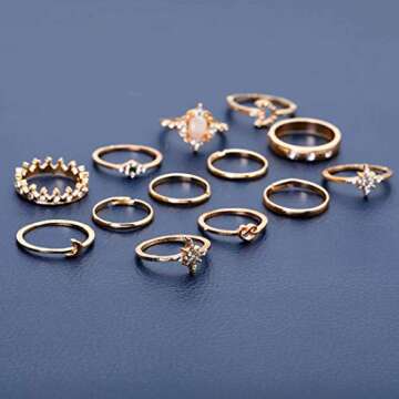 Edary Boho Joint Knuckle Ring Set Gemstone Stacking Rings Set Vintage Mid Rings for Women(12PCS)