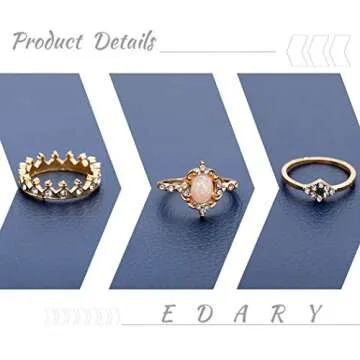 Edary Boho Joint Knuckle Ring Set Gemstone Stacking Rings Set Vintage Mid Rings for Women(12PCS)