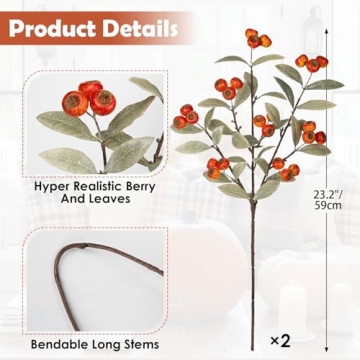 Arborus 2PCS Artificial Fall Stems for Vibrant Autumn Décor