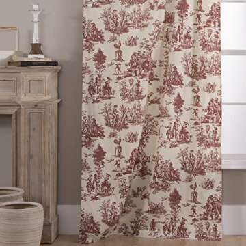 Red Curtains Drapes 84 Inch Length for Dining Room Decor,Pretty Toile Pattern Print Cream White Blackout Floral Farmhouse Christmas Country Cute Curtain for Living Bedroom Window Set 2 Panels Burgundy